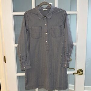 Spartina 449 Poplin Shirt Dress Womens L Navy White Stripe Cotton Sailor Yacht